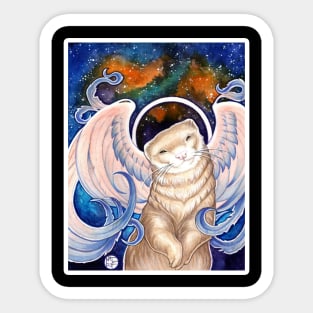 Angel Ferret With Stars - White Outlined Version Sticker